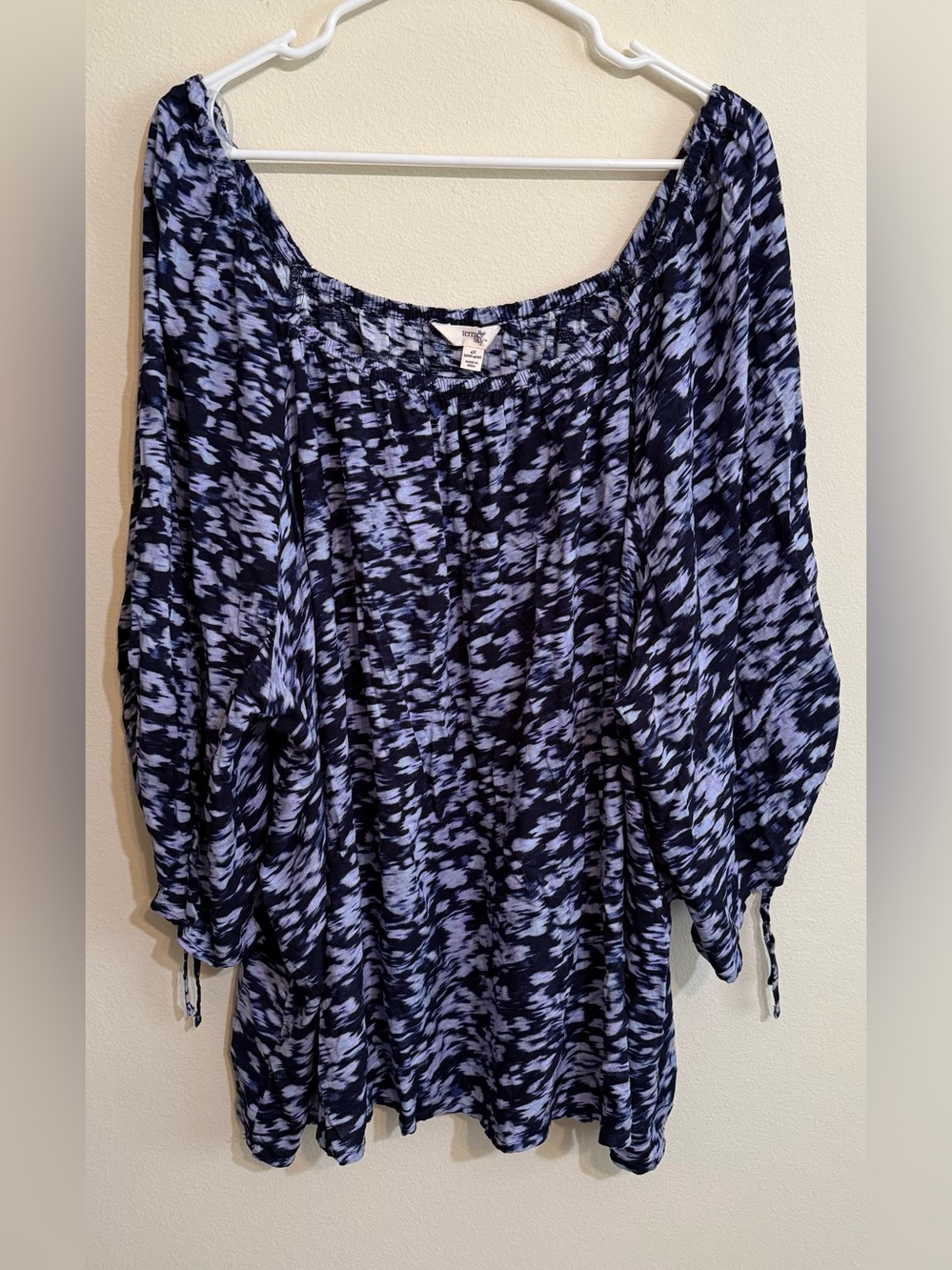 Terra & Sky Off-Shoulder Blouse in Navy and Light Blue with purple 4X